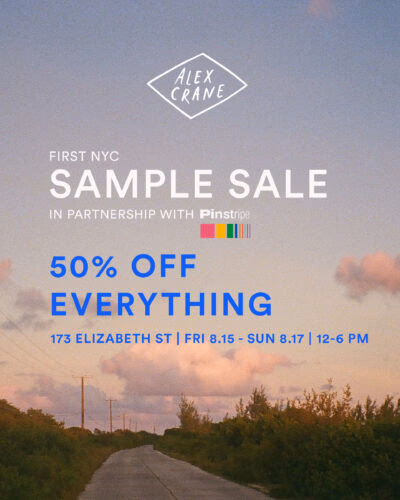Alex Crane Sample Sale pop up