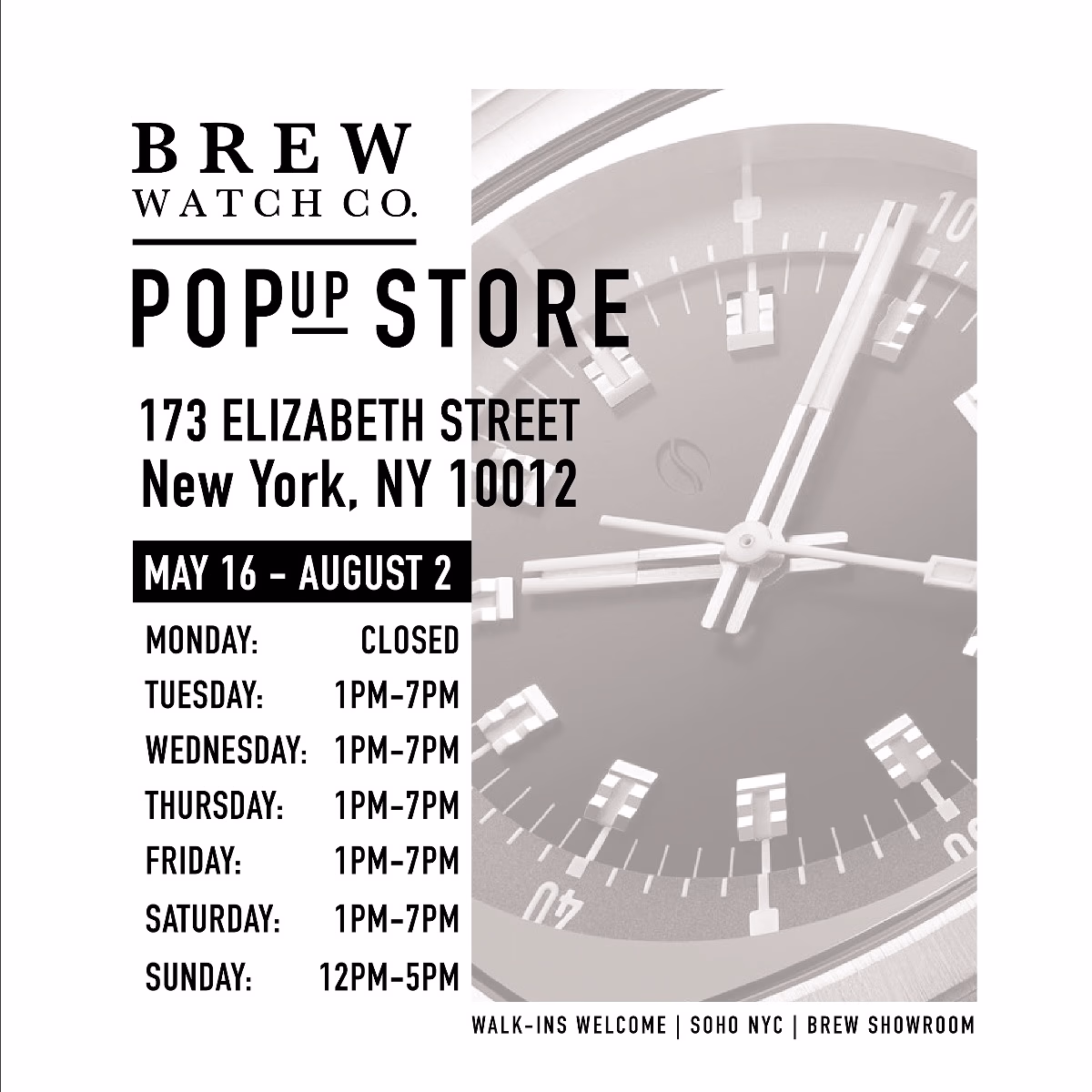 Brew Watches pop up at 173 Elizabeth Street